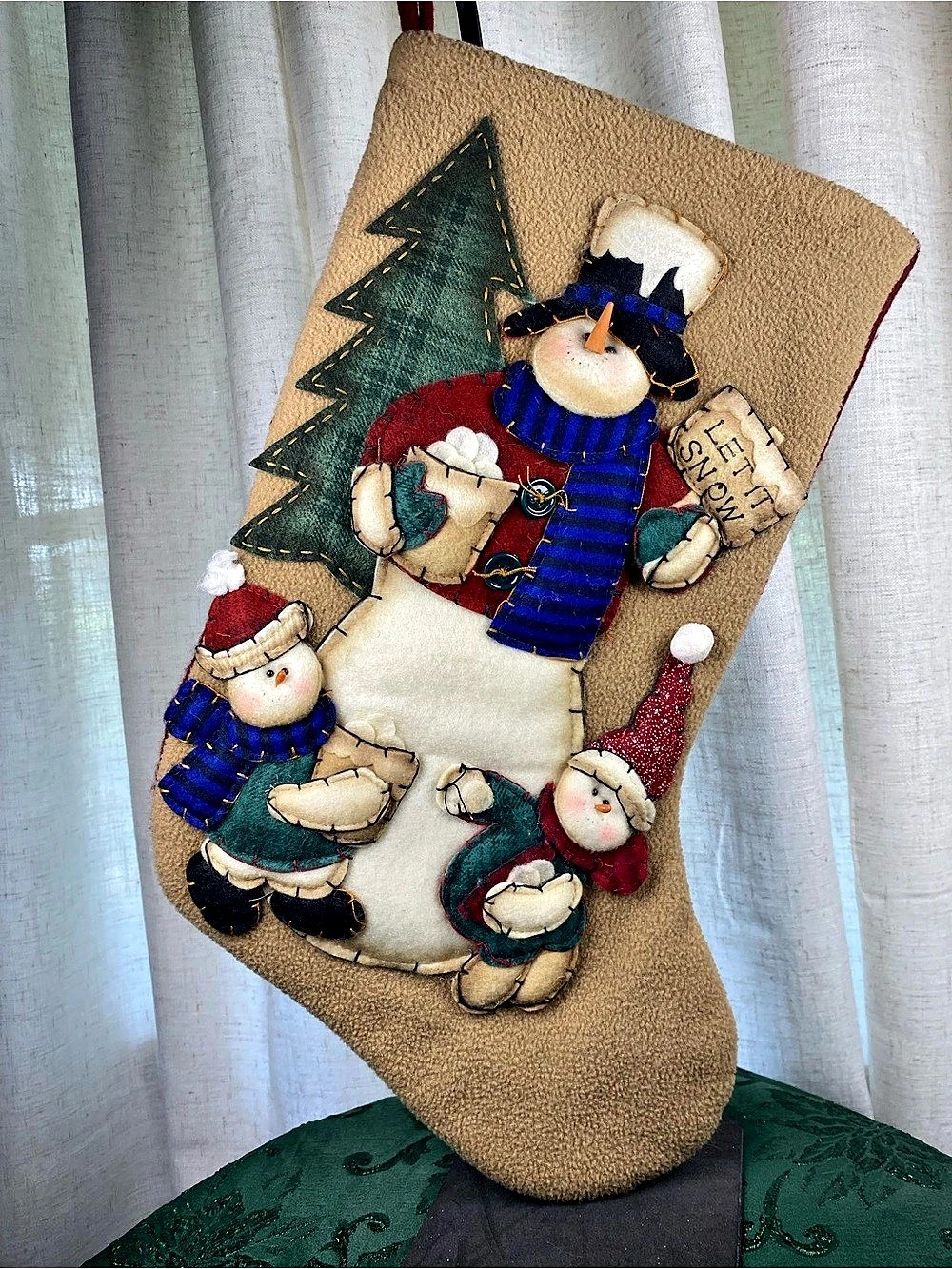 Completed Bucilla Let It Snow 3D Felt Applique Christmas Stocking Handmade Sewn